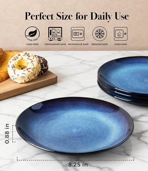 LERATIO Ceramic Dinner Plates Set of 6, 8.0 Inch Handmade Reactive Glaze Porcelain Plates, Coupe Shape Dinnerware Dishes Set for Kitchen,Oven& Microwave & Dishwasher Safe, Scratch Resistant-Blue