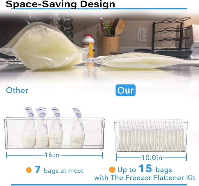Ugotfeels Breastmilk Storage Container with Freezer Flattener Kit, Large Capacity Organizer Bins for Flattening Milk Bags, Save Refrigerator Space (2 Pack)