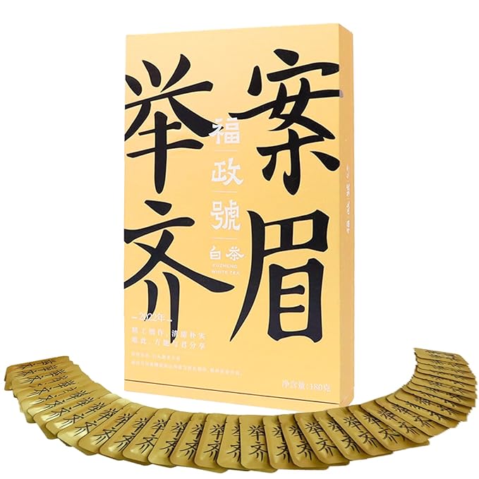 Organic White Tea Mini Brick (36 Packs, 5g Each) - Premium Shou Mei Small Square Discs, Individually Wrapped | Low Caffeine, No Bitterness | Hot or Iced, Perfect for Travel & Office