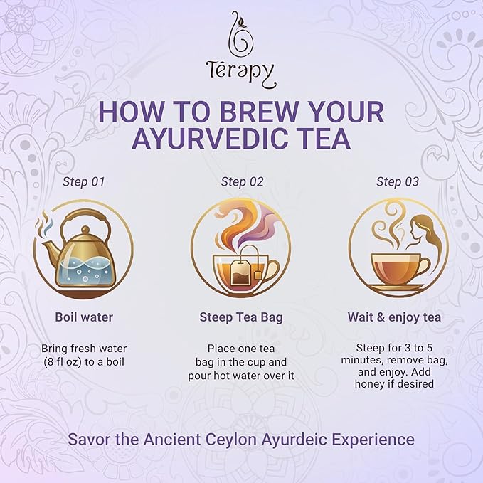 Térapy Ceylon Youthful Glow Tea Bags – Blue Butterfly Pea, Gotu Kola & Licorice Root Blend | Traditional Ayurvedic Herbal Tea Supporting Collagen for Skin & Hair Wellness | 18 Count