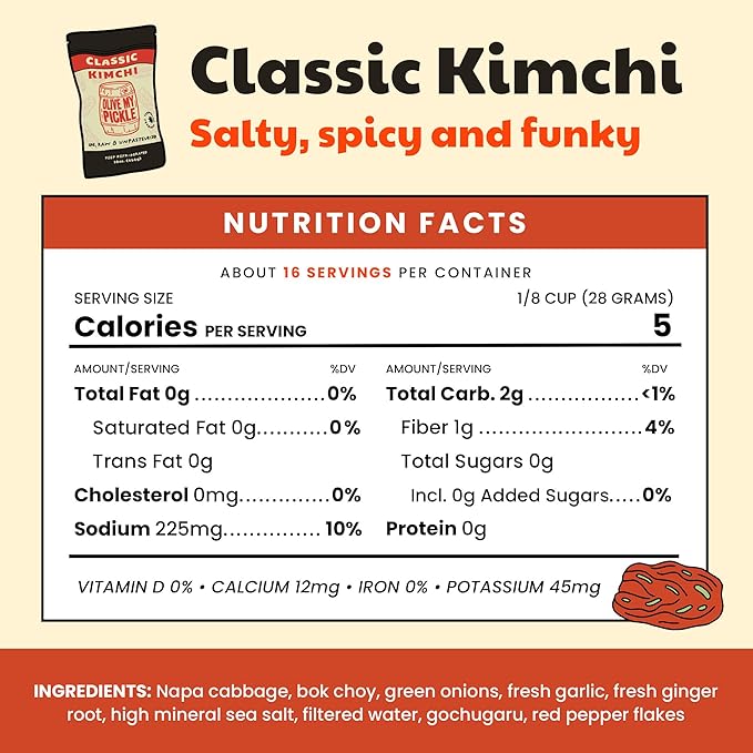 Olive My Pickle Kimchi Fermented - 32 oz | 2 Pack of Classic Probiotic Napa Cabbage Kimchi | Fresh Korean Kimchi with Natural Probiotics for Gut Health - Perfect for Ramen & Spicy Noodles
