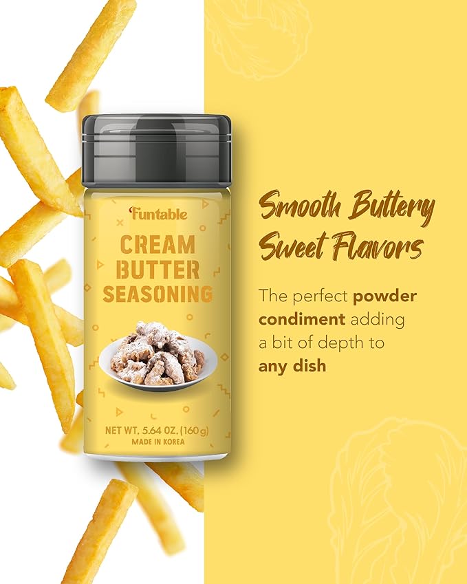 Funtable Cream Butter Seasoning (5.64 oz, 160g) - Sweet & Creamy Butter Flavor Powder, Easy to Use Perfect Seasoning for Chicken, Nuggets, Popcorn, Nachos & More.