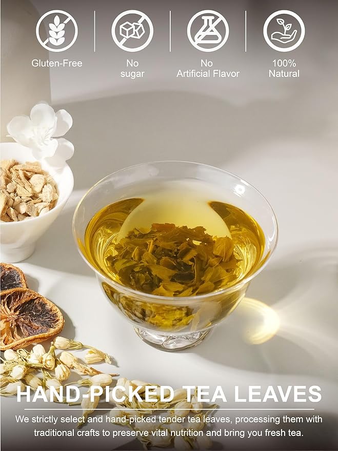 TeeLux Decaf Jasmine Green Tea, Decaffeinated Jasmine Scented Green Tea Loose leaf, Pleasant Aroma & Smooth Taste, 16oz