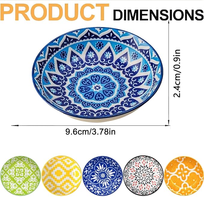 6PCS Sauce Dish, Ceramic Dipping Sauce Bowls,Small Bowl,Soy Sauce Dish Dipping Sauce Bowl,Sauce Plates Tiny Bowls for Condiments Sushi Dishes Soy Sauces Ketchup Snack Side Dishes Set of 6