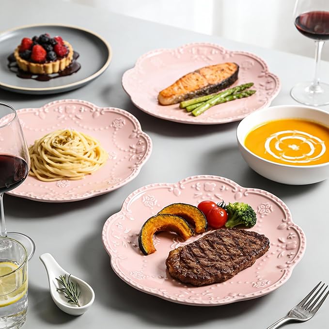 Gaolinci European Palace Series Lace Embossed Ceramic Dinner Plate (Set of 4)