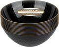 PLASTICPRO 30 Pack 12 Ounce Hammered Plastic Bowls Translucent Black with Gold Rim Heavyweight Disposable Plastic Soup Bowls Elegant Translucent Hammered Gold Rim Platsic Party Dishes