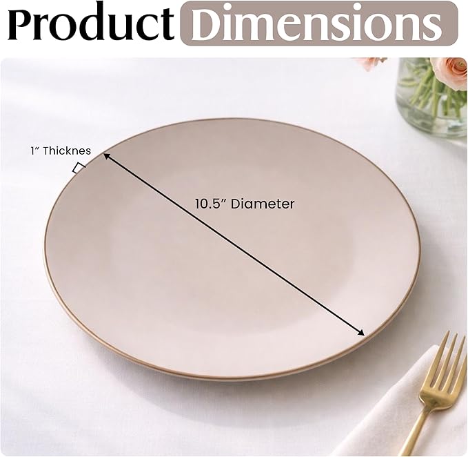 Rose Whisper Dinner Plates Set for 6 – 10.5-Inch Blush Bone China Dinnerware Set with Gold Rim – Perfect Serving Plate for Dessert, Appetizer, Salads