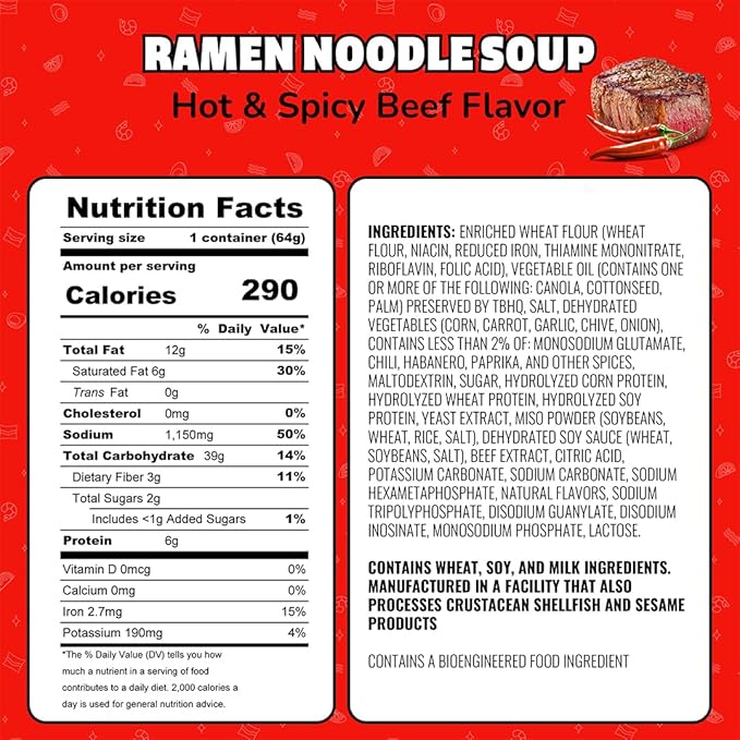 Maruchan Instant Lunch Ramen Noodles, Hot & Spicy Beef Flavor – Japanese-Style Instant Noodle Soup, Easy Meal Ready in 3 Minutes – 2.25 Oz. (12 Pack)