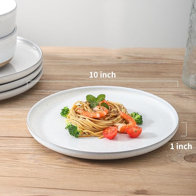 Ceramic Dinner Plates Set of 6,Stoneware 10 Inch,Microwave,Dishwasher and Oven Safe,Porcelain Dessert Plates for Pasta,Salad and Steak,Christmas Gift,Dish for Kitchen,Scratch Resistant,White