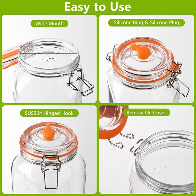 2 Pack 64oz/2L Glass Fermenting Jars with Airlocks & Weights – 3.3" Wide Mouth Sauerkraut Jar Set for Pickles, Kombucha, Kimchi – Complete Home Fermentation Kit for Beginners