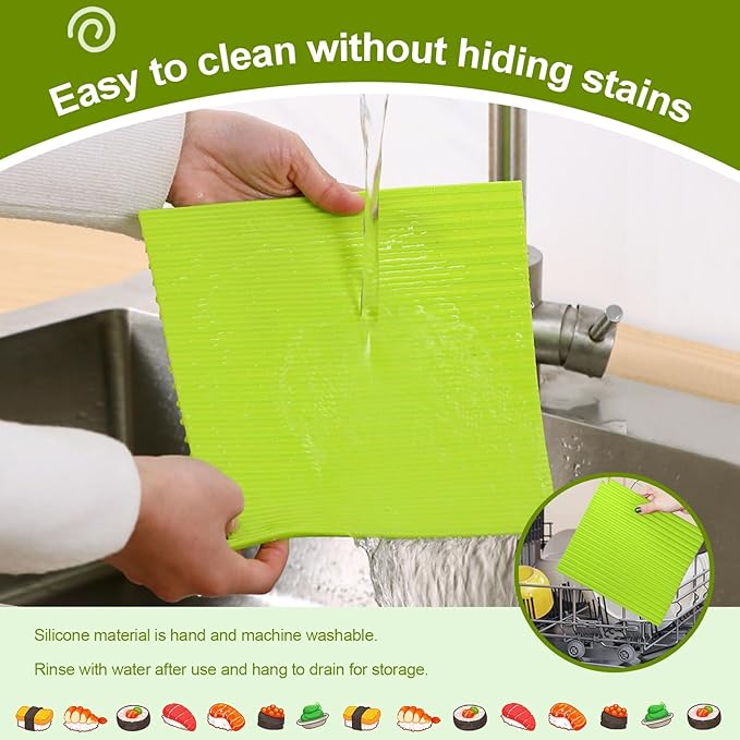 Premium Silicone Sushi Making Kit, 8.6x7.8 Inch Non-Slip Sushi Rolling Mat for Beginners & Kids, Food-Grade DIY Sushi Roller with Easy-Clean Design, Sushi Accessories for Home Kitchen