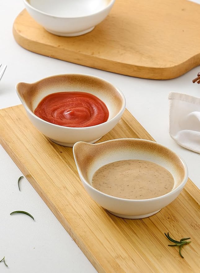 YJR Ceramic Side Dishes, Seasoning Dishes, Dipping Bowls - 4 Inch, for Ketchup Soy Sauce BBQ Party, Set of 6, Mocca