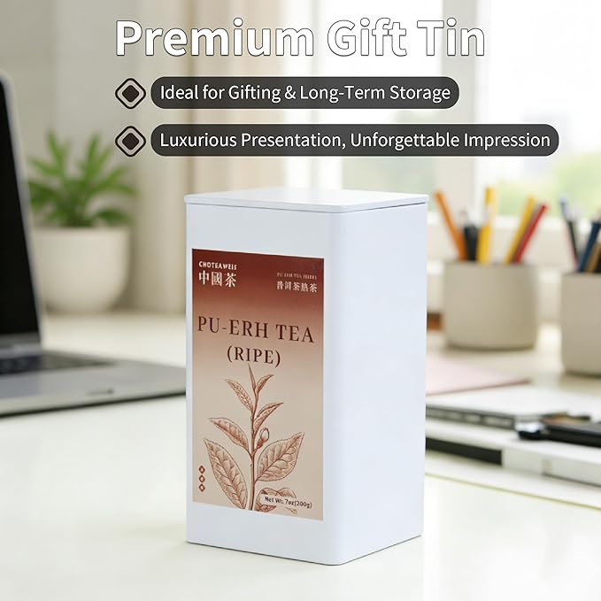 Choteaweis Chinese Dark Tea Loose Leaf Pure Leaves in Iron Can Ripened Pu-erh Tea | 100% Natural with No Artificial Additives | 7.0 Ounce (200g)