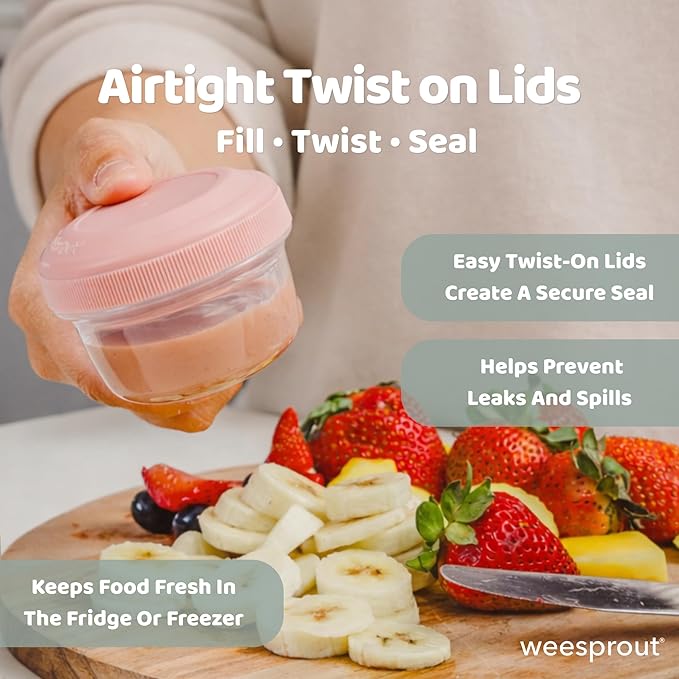 WeeSprout Leakproof Baby Food Storage - 12 Set, Small Plastic Containers with Lids, Lock in Freshness, Nutrients & Flavor, Freezer & Dishwasher Friendly, 4oz Snack Containers (Variety Matte)