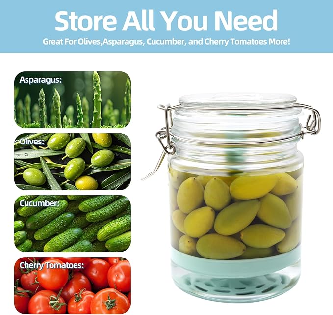 2 Pcs Pickle Jar with Strainer, 25 Oz Glass Pickle Container with Silicone Lift Separator, Airtight Lid Olive Storage Mason Jar for Jalapeno Gherkin Kimchi Marinade Fermenting Canning Jars Wide Mouth