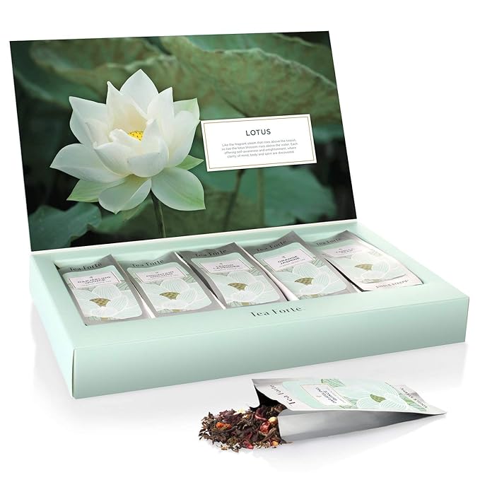 Tea Forte Single Steeps Loose Leaf Tea Sampler, Assorted Variety Tea Box, 15 Single Serve Pouches, Gifts for Mom, Lotus Tea