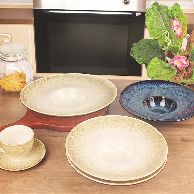 Soup Bowls, Soup Plates, 7.1 oz,Porcelain Pasta Bowl Set of 4, Wide edge Shallow Bowl Plates, Rimmed Bowls with Rim, Best choice for high-end restaurants and foodies,Gradient beige11.6Inch