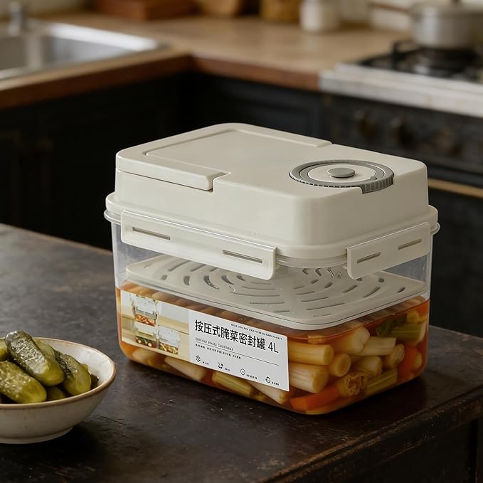 Fermentation Container for Pickles | Korean Pickle Jar 4 Liters with Closure | Fermenting Jar for Vegetables - for Cooking, Kitchen, Home, Refrigerator, Despen