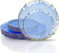 bUCLA 40PCS Clear Blue Plastic Plates - Hammered Disposable Plates with Gold Lace-Edge - Include 20 Each (10inch Dinner & 7inch Dessert) for Party, Birthday & Daily Use