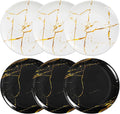 UNK U 10.5-Inch Marble Melamine Plates Set of 6, Black and White Marble Dinner Plates with Gold Accents, Dishwasher Safe Modern Plates for Wedding Dining & Special Events
