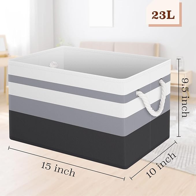 Fab totes Storage Bins [43-Pack], Foldable Storage Baskets for Organizing Toys, Books, Shelves, Closet, Large Storage Box with Rope Handles, Sturdy Organizer Bins, White & Black