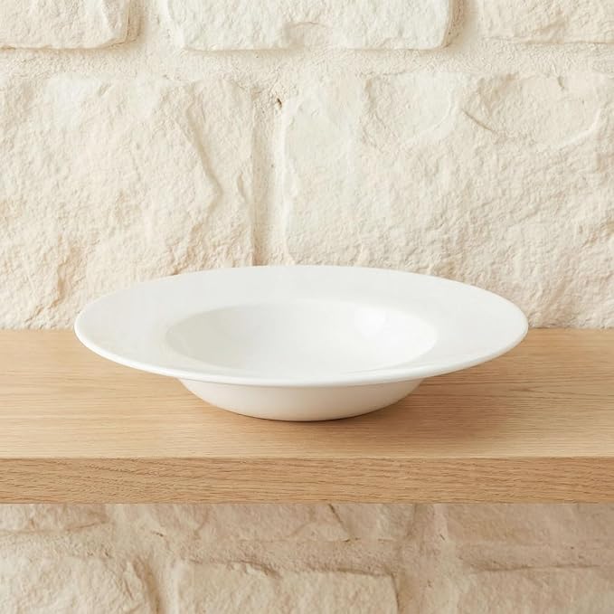 Pasta Plates with Rim 12 oz, Soup Bowl Pasta Bowl Set of 4, White Shallow Bowl Plate, Ceramic Wide Rimmed Soup Bowl, Best choice for high-end restaurants, hotels, and foodies, 10 Inch
