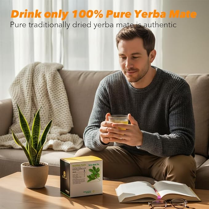 Soilmount - Yerba Mate Tea - Pure Herbal Tea - Natural, Organic, Non-GMO, Clean Ingredients, Caffeine Free (18 Tea Bags, Box 1)