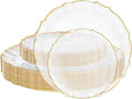 bUCLA 40PCS Clear and Gold Plastic Plates - Fancy Lace-Edge Clear Plates with Gold Trim Hammered Disposable - Include 20 Each(Dinner&Dessert) for Party & Wedding
