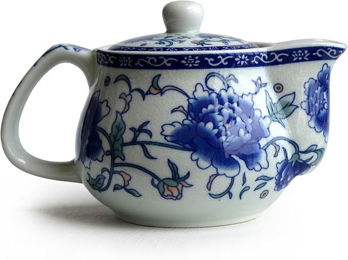 Teapot 260ml Blue White Peony Flower Porcelain Kettle Stainless Infuser (Mudan Flower 260ml)