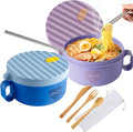 AI LOVE PEACE Ramen Bowls, 40 oz Large Microwavable Noodle Bowls (1 Blue, 1 Purple) with Chopsticks, Sporks, and Utensil Bag, Portable Microwave Bowl for Home, Office, Dorm, or College Gift.