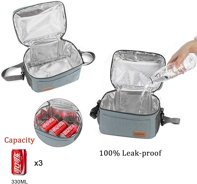 ONFAON Lunch Bag for Men/Women, Insulated Reusable Lunch Box Leakproof Cooler Tote Bag Freezable with Adjustable Shoulder Strap for Office Work Picnic Beach(Grey)