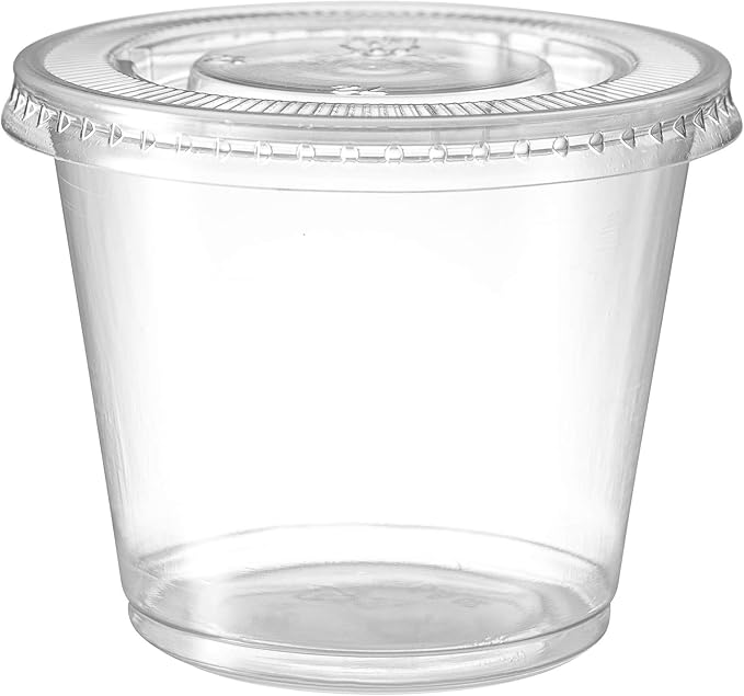 Zeml Portion Cups with Lids (5.5 Ounces, 100 Pack) | Disposable Plastic Cups for Meal Prep, Portion Control, Salad Dressing, & Medicine | Small Plastic Condiment Container