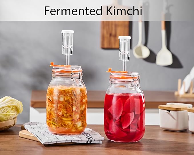 1.8 Liters(0.48 gallons) Fermentation Jar, Wide Mouth Glass Fermenting Jar with Airlocks for Making Sauerkraut, Kimchi, Pickles, Mead, Cider & More, Pack of 2