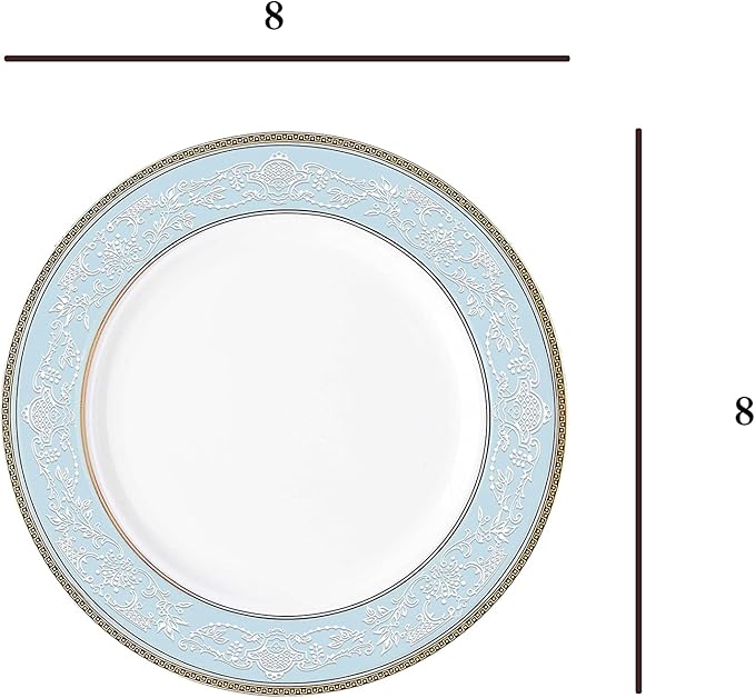 Fine Bone China Salad Plates Set, 4 Pcs Classic Relief Pattern Gilt Edged High Grade 8" Dessert Plate Appetizer Dish Sets For 4 People