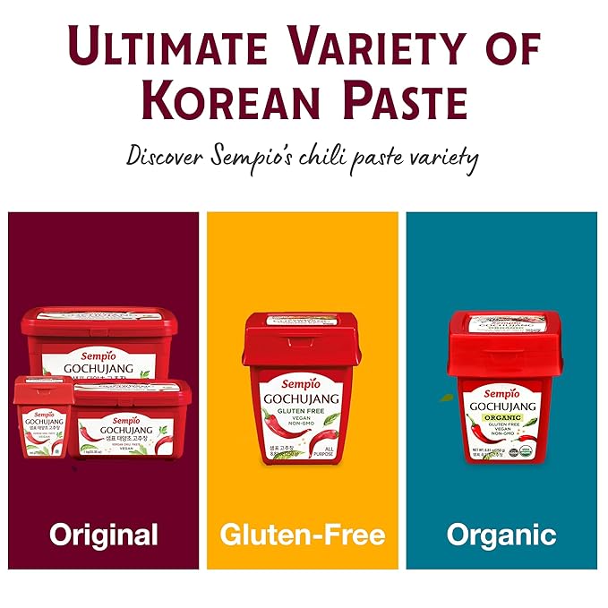 Sempio Gochujang Vegan Korean Red Chili Pepper Paste - Mild Heat: Sweet Spicy Savory Paste, Traditional Fermented Condiment for Cooking, Marinades, Dips, Halal Certified (2.2lbs/1kg)