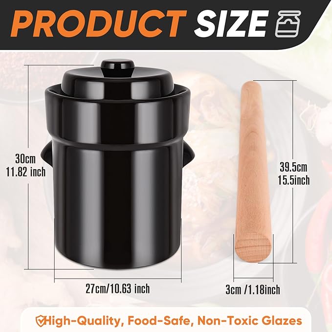 Fermentation Crock 5 Liter / 1.3 Gallon, Sauerkraut Crock with Lid, Weights & Pounder - Ceramic Fermenting Crock Kit for Pickling Cabbage Kimchi Pickle Vegetables- Sauerkraut Fermentation Crock.