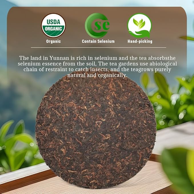 LWXLJMJZC－2021yr Organic Ripe Puerh Tea Cake -USDA certified Cook Pu erh-150（Cups) Shu Puer Tea -Black Pu'erh -Yunnan Chinese Pu er Cake - 357g/12.6oz