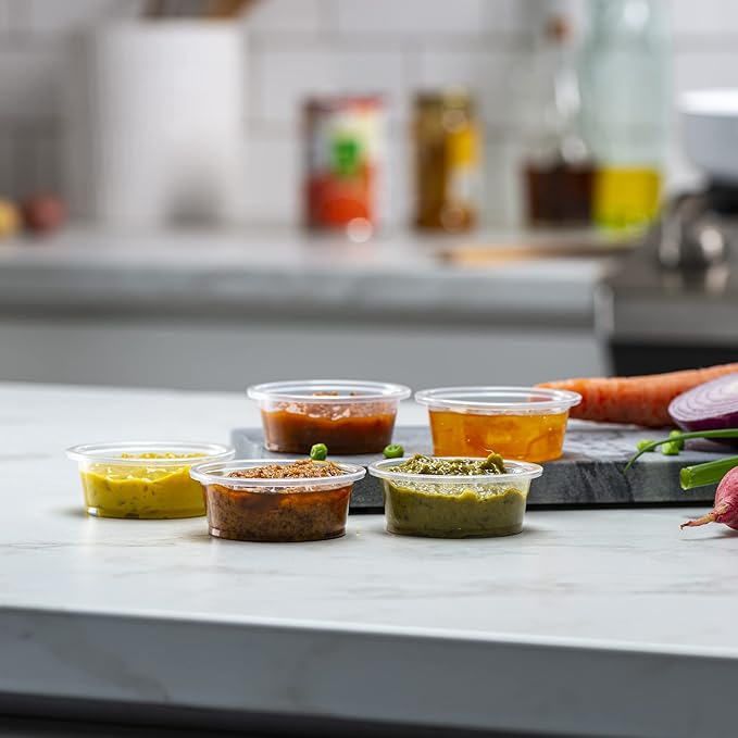 ELEGANT DISPOSABLES [2 oz - 200 Cups Clear] Diposable Plastic Portion Cups No Lids, Small Mini Containers For Portion Controll, Jello Shots, Meal Prep, Sauce Cups, Condiments, Medicine,