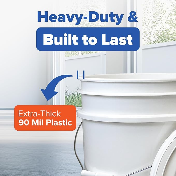ePackageSupply 5 Gallon Bucket - Food Grade Bucket with Airtight Gamma Seal Screw-On Lid, BPA-Free, Heavy-Duty 90 Mil HDPE Plastic, Bulk Storage, Durable Container, Made in USA, White/Orange, 6 Packs