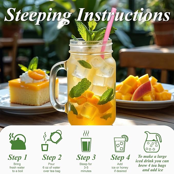 WT WEETEE Mango Peach Decaf Green Tea Bags  50 Count, Flavored CO₂  Decaffeinated Green Tea, Natural Mango & Peach Flavoring, No Add Sweeter