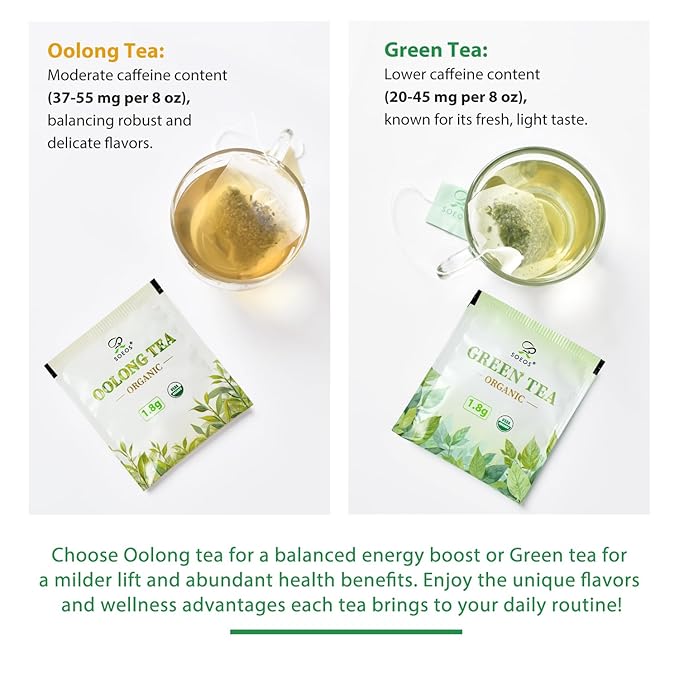 Soeos Organic Green Tea, 100 Tea Bags (Pack of 1), Caffeinated, Fresh and Healthy Green Tea, 6.3 Ounce
