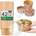TOPtoper 42Oz 50Pcs Large Paper Bowls with Lids, Disposable Soup Serving Bowls Bulk Party Supplies for Hot/Cold Food, Soup (42 OZ)