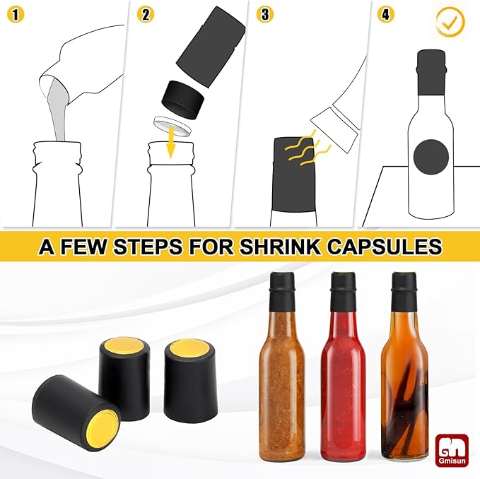 gmisun Hot Sauce Bottles 5 oz, 24 Pack Vanilla Extract Bottles with Shrink Capsules, Glass Woozy Bottle with Labels, Funnel, Caps, Dripper Inserts, for Homemade Hot Sauces, Dressing