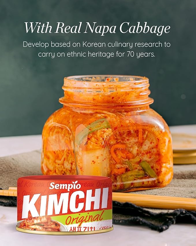 SEMPIO Canned Kimchi Original – Ready-to-Eat Traditional Korean Spicy Fermented Napa Cabbage for Rice Bowls, Ramen, Eggs, Bibimbap, Grilled Meats (Pack of 1/5.64oz / 160g, Vegan, Gluten-Free)