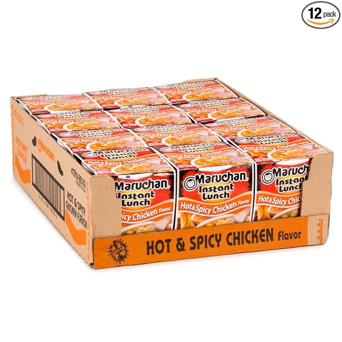 Maruchan Instant Lunch Ramen Noodles, Hot & Spicy Chicken Flavor – Japanese-Style Instant Noodle Soup, Easy Meal Ready in 3 Minutes – 2.25 Oz. (12 Pack)