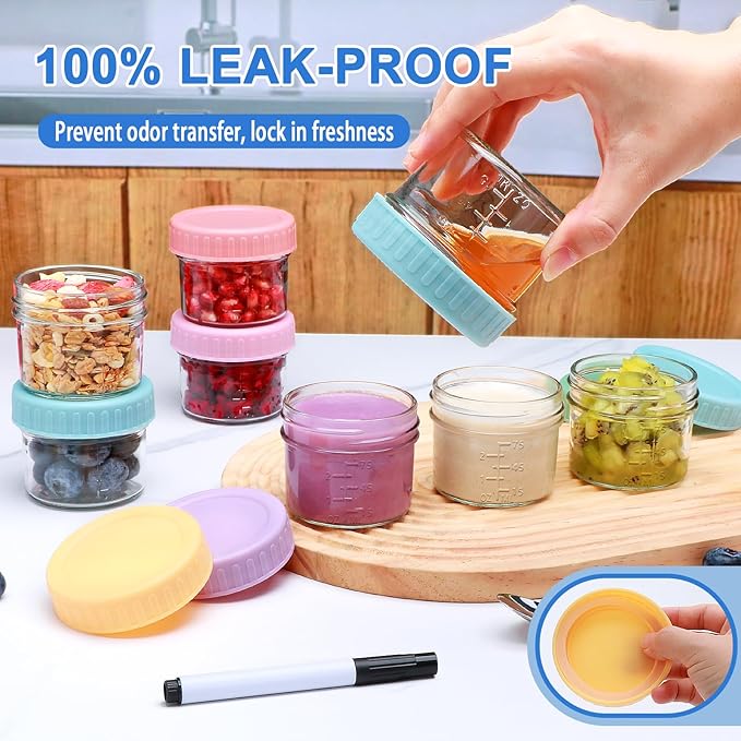 6 Pack Glass Baby Food Storage Containers, 4 oz Baby Food Jars with Lids, Baby Food Maker for Microwave & Dishwasher Freezer Safe,BPA Free