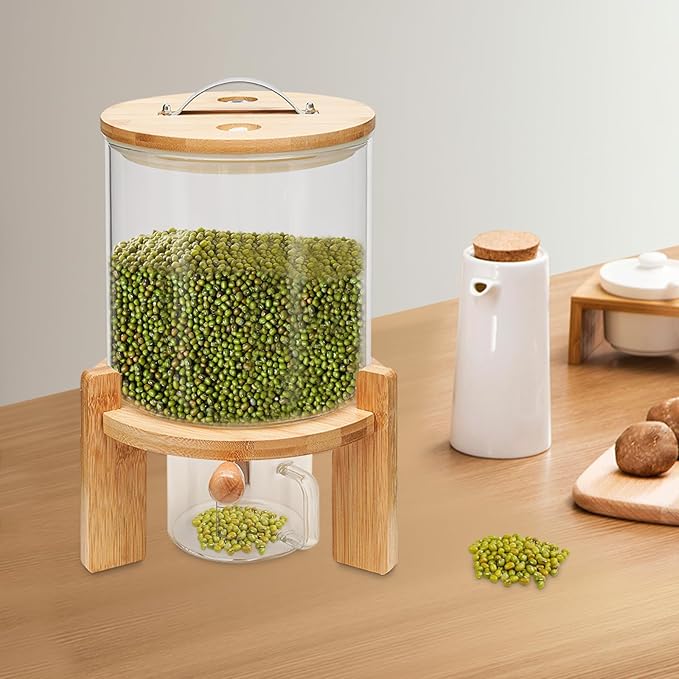 5L Rice Dispenser Storage 10Grain Bottle Cereal Dry Food Glass Container +Valve