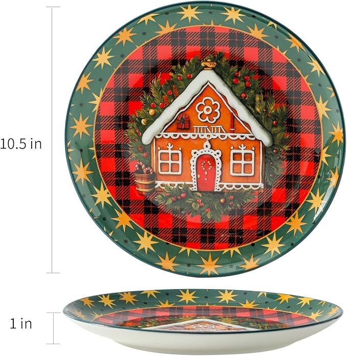 glowworm Dinner Plate Set of 6, 10.5 Inch Ceramic Dinner Plates, Salad Serving Plate for Kitchen, Restaurant, Perfect for Mom Gift, Microwave, Oven & Dishwasher Safe, Red
