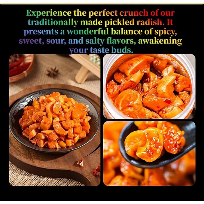 JOIYSVEN Spicy Pickled Radish, Crisp and Spicy Radish Kimchi, Korean,served with Rice, Noodles, or As A Snack. 400g, 14.1 Oz