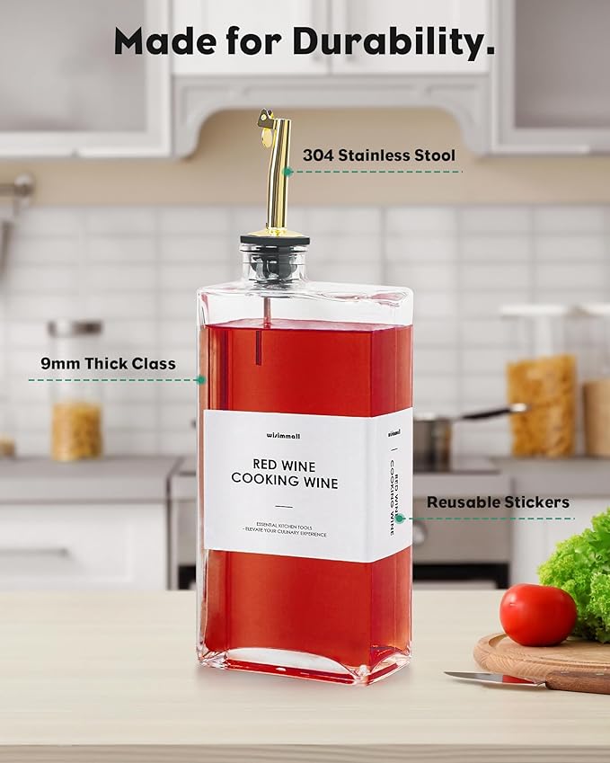 WISIMMALL Olive Oil Dispenser For Kitchen, Glass Oil Bottle 350ML Oil And Vinegar Dispenser Set Of 4 with 4 Stainless Steel Pourers & 44 Labels, Soy Sauce Dispenser, Coffee Syrup Bottles